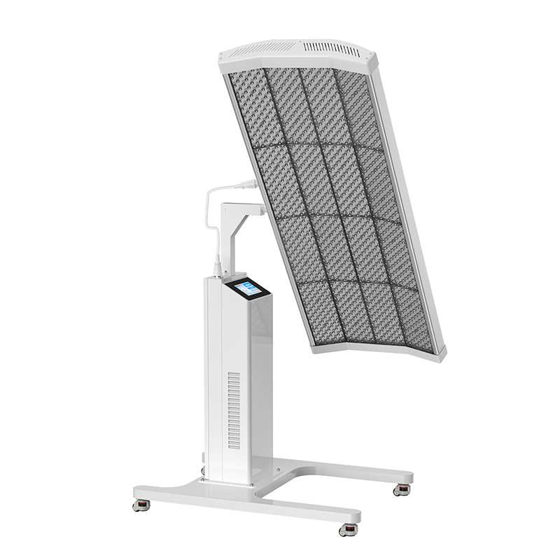 Oxygen Health Systems red light therapy panel tilted upright, showing the full medical-grade LED array